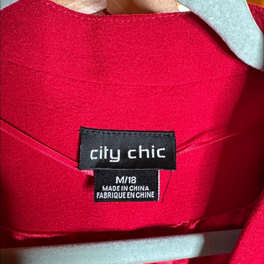 City Chic Collarless Fully Lined Tie Front Jacket Blazer Red Size 18 - Picture 7 of 13